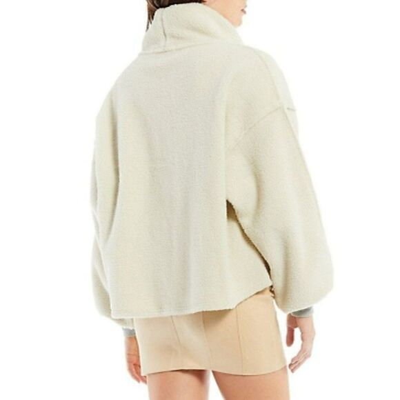 Free People - L - Women's Elk Mountain Fleece Pullover  Opal Silk Ivory Funnel - Picture 2 of 6